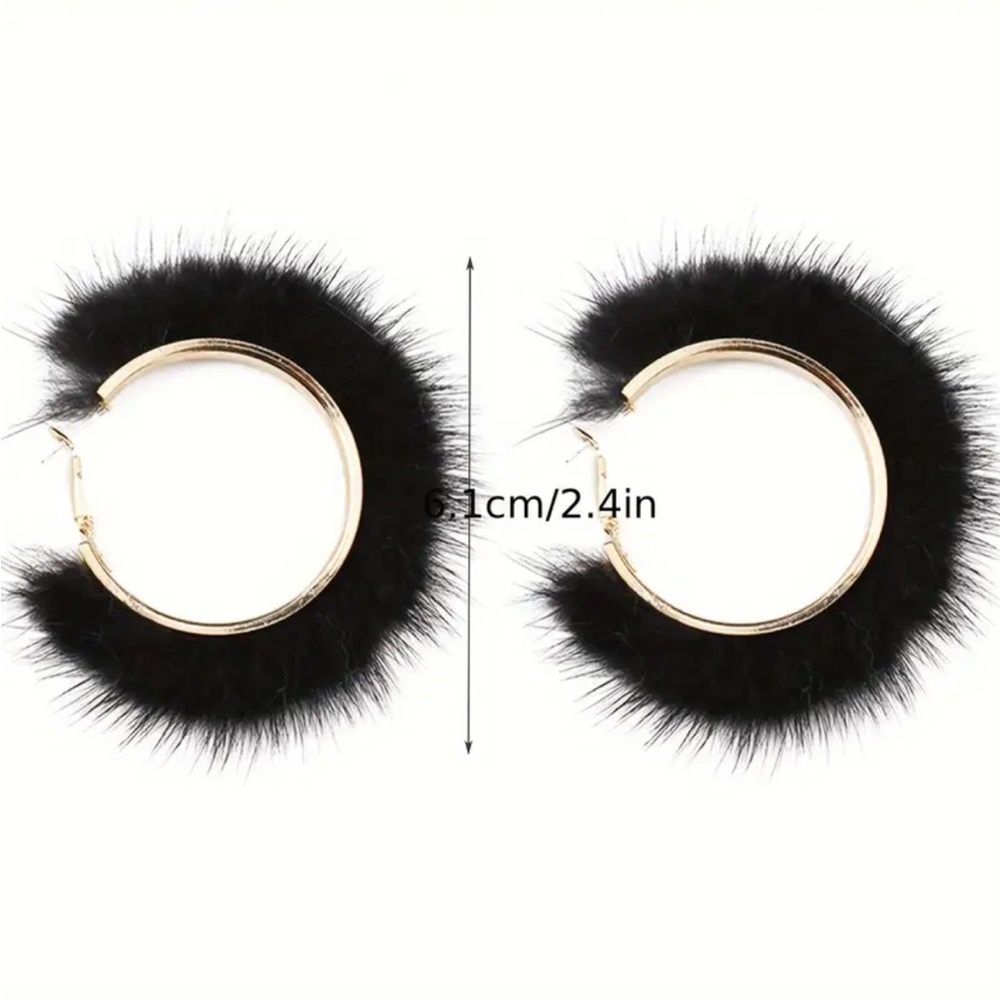 Black Fur Earrings - Picture 3 of 4